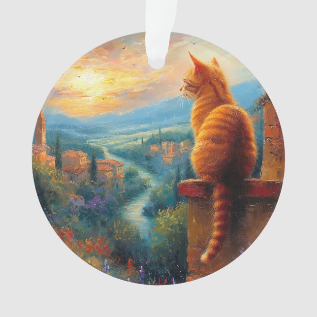 Tuscan Sunset with a Ginger Cat Ornament (Front)