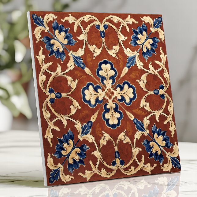Tuscan Terracotta Blue and Gold Floral Tile (Creator Uploaded)