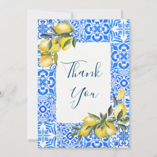 Tuscan Tile Watercolor with Lemon Thank You Card