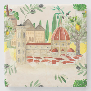 Tuscan,Tuscany,Italy,olives,lemons, citrus Cushi Stone Coaster