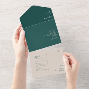 Tuscan Verde   Modern Minimalist Wedding All In One Invitation