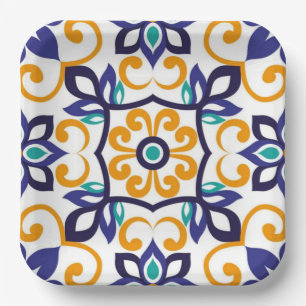 Tuscan Verve Vibrant Scrollwork  Mediterranean  Paper Plate
