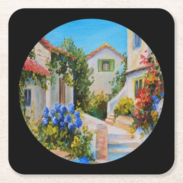 Tuscan Villa Fine Art Square Paper Coaster (Front)