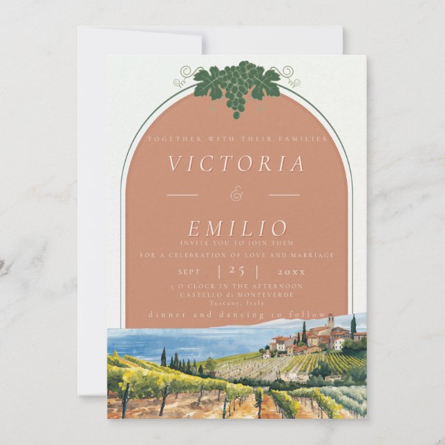 Tuscan Vineyard Terracotta Wedding  Invitation (Front)