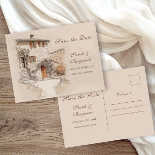 Tuscan Vineyard Watercolor Wedding Save the Date Postcard