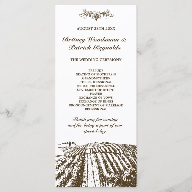 Tuscan Vintage Winery Vineyard Wedding Programs Programme (Front)
