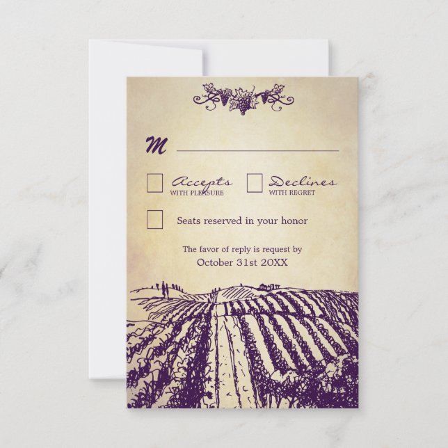 Tuscan Vintage Winery Vineyard Wedding RSVP Cards (Front)