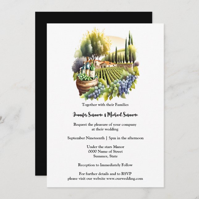 Tuscan watercolor villa Italian winery vino chic Invitation (Front/Back)