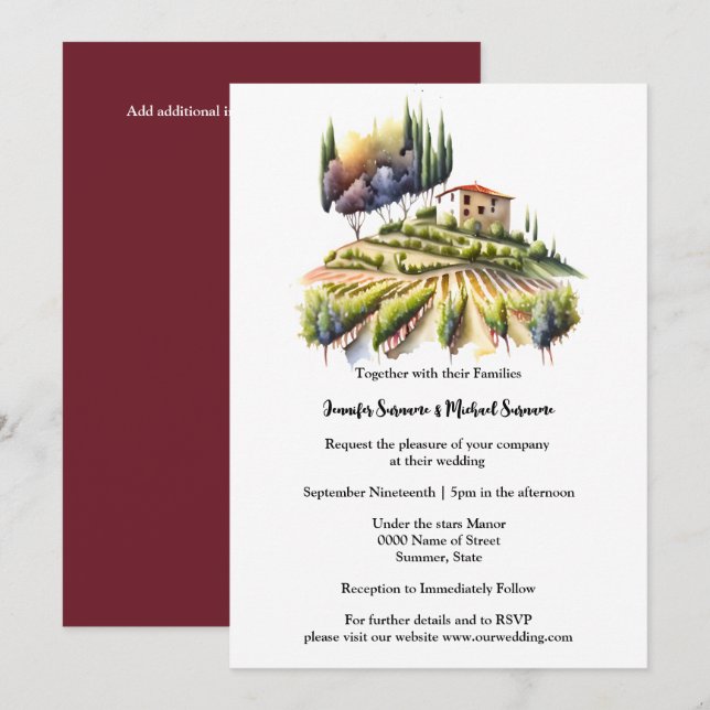 Tuscan watercolor villa Tuscan winery Italian vino Invitation (Front/Back)