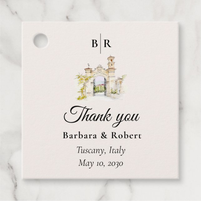 Tuscan Wedding Thank You Favour Tags (Front)