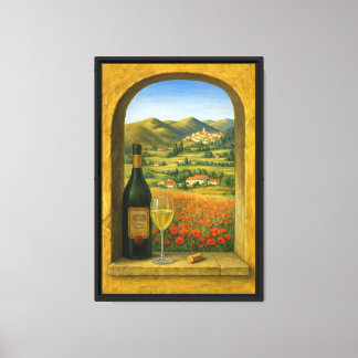Tuscan Wine and Poppy View Canvas Wall Art Print