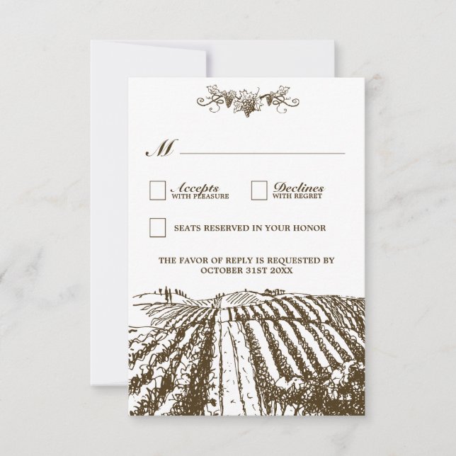 Tuscan Winery Rustic Vineyard Wedding RSVP Cards (Front)