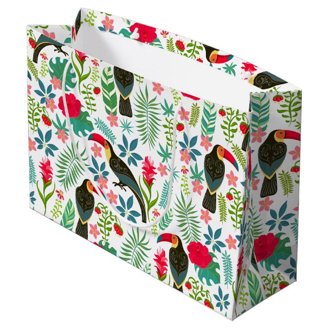 Tuscans and colourful tropical flowers pattern large gift bag (Back Angled)