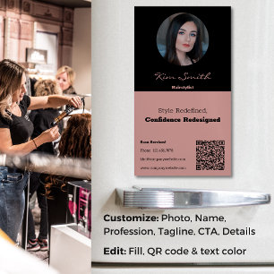 Tuscany & Black Professional Hair Stylist QR Code Magnetic Business Card