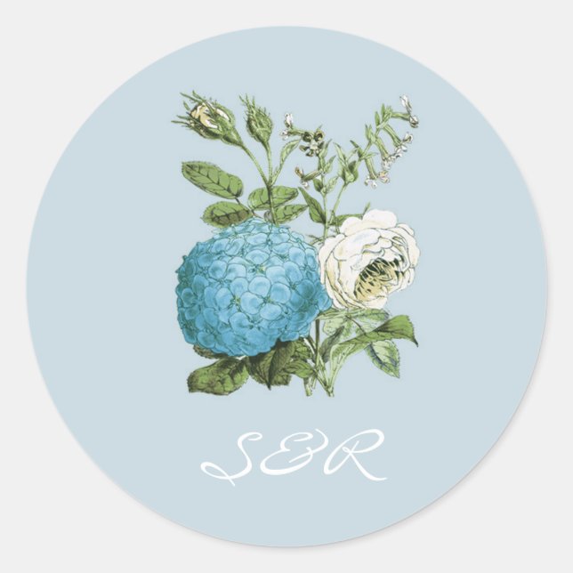 Tuscany Blue Floral Wedding Invitation Stickers (Front)
