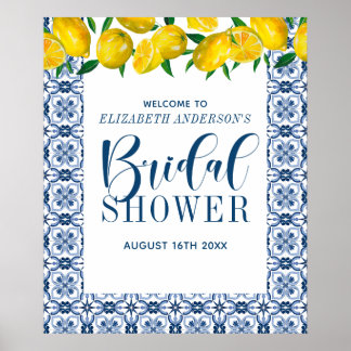 Tuscany Blue Italian Tile Bridal Shower Poster