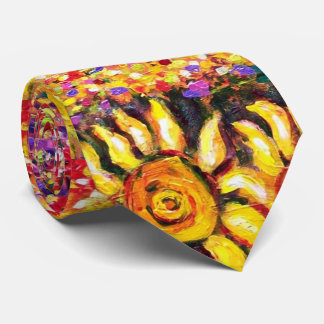 TUSCANY FLORA Poppies,Sunflowers Red Yellow Floral Tie