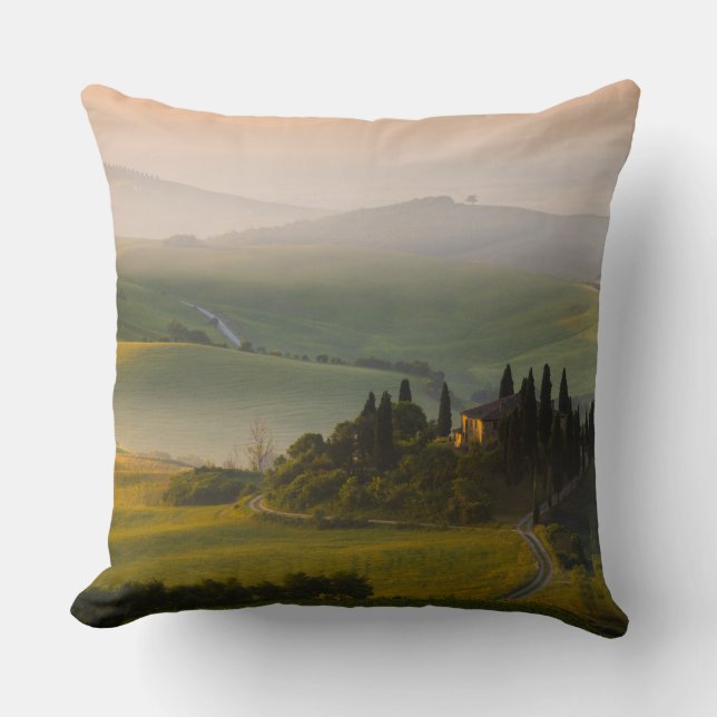 Tuscany hill landscape at sunrise cushion (Front)