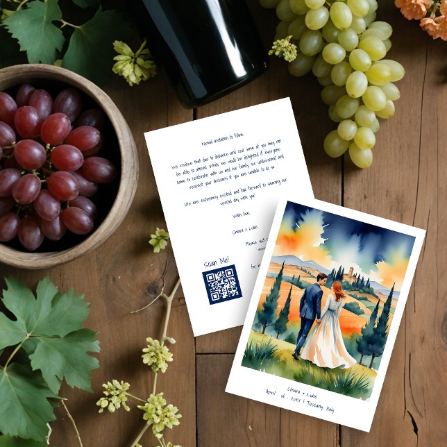 Tuscany Italy Colorful Field Landscape Wedding  Save The Date (Tuscany Italy Colorful Field Landscape Wedding Couple Illustration Save the Dates Cards.)
