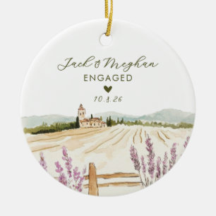 Tuscany Italy Engaged Countryside Watercolor Ceramic Tree Decoration