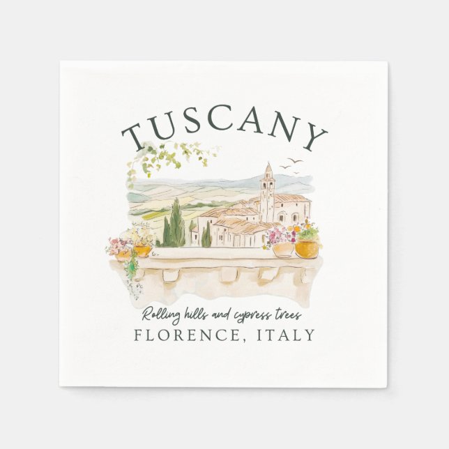 Tuscany Italy – Florence Hills & Cypress Trees Napkin (Front)