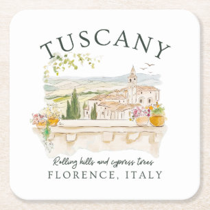 Tuscany Italy – Florence Hills & Cypress Trees Square Paper Coaster
