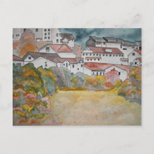 Tuscany Italy landscape watercolor painting Postcard