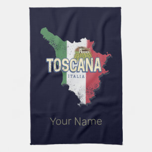 Tuscany Italy Retro Region Map Vintage Fattoria Tea Towel