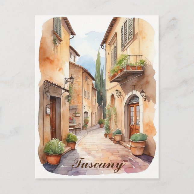 Tuscany Italy Tuscan Village Watercolor Travel Postcard (Front)