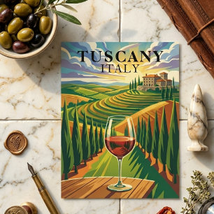 Tuscany Italy Vineyard Sunset Travel Illustration Postcard