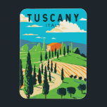 Tuscany Italy Vineyard Travel Art Vintage Magnet<br><div class="desc">Tuscany vector art design. Its capital,  Florence,  is home to some of the world’s most recognisable Renaissance art and architecture,  including Michelangelo’s "David" statue.</div>