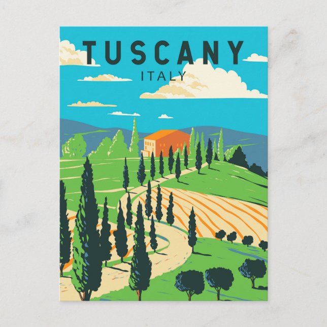 Tuscany Italy Vineyard Travel Art Vintage Postcard (Front)