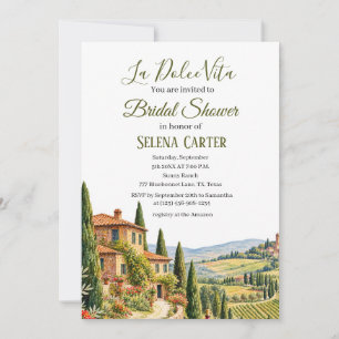 Tuscany Italy Vintage Watercolor Bridal Shower Invitation
