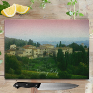 Tuscany Italy Watercolor Glass Cutting Board