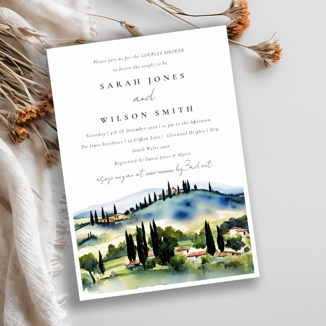 Tuscany Italy Watercolor Landscape Couples Shower Invitation (Creator Uploaded)
