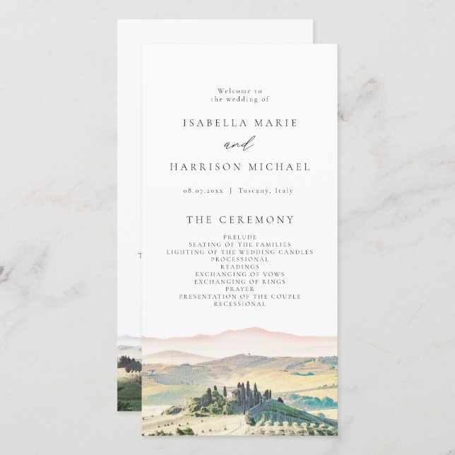 TUSCANY Italy Watercolor Skyline Wedding Program Thank You Card (Front/Back)