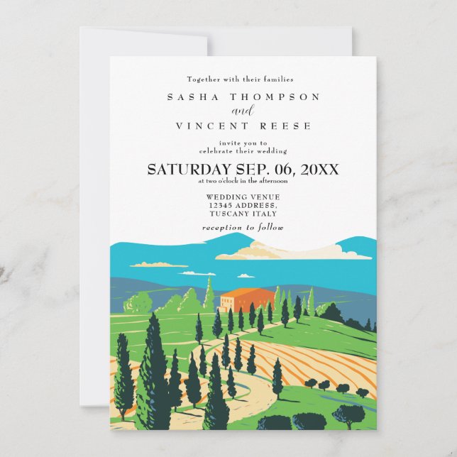 Tuscany Italy Wedding Invitation Retro (Front)