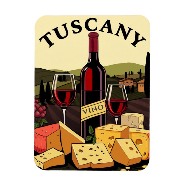 Tuscany Italy Wine and Cheese Culinary Travel Art Magnet (Vertical)