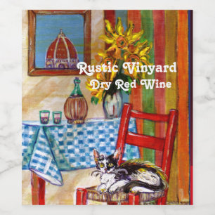 TUSCANY KITCHEN CAT,SUNFLOWERS WINE GLASSES LABEL