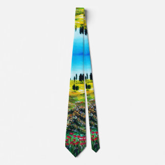 TUSCANY LANDSCAPE ,CYPRESS TREES WITH POPPIES TIE