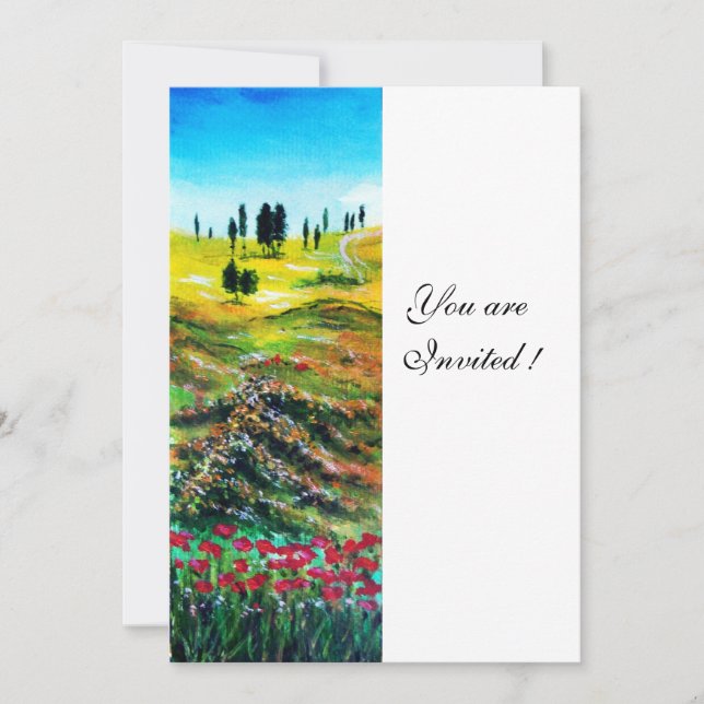 TUSCANY LANDSCAPE WITH POPPIES ,white Invitation (Front)