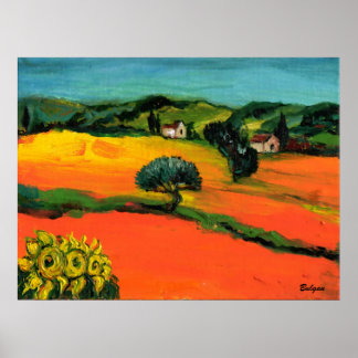 TUSCANY LANDSCAPE WITH SUNFLOWERS POSTER