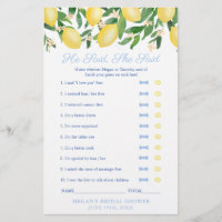 Tuscany Lemon He Said She Said Wedding Shower Game