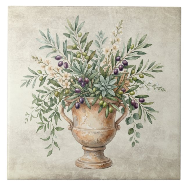 Tuscany Mediterranean Urn Olives Rustic  Tile (Front)
