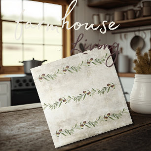 Tuscany Olive & Branches in Rustic Watercolors Tile