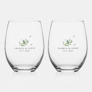 Tuscany Olive Leaves Branch Stemless Wine Glass