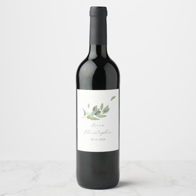  Tuscany Olive Leaves Branch-Thank You Wine Label (Front)