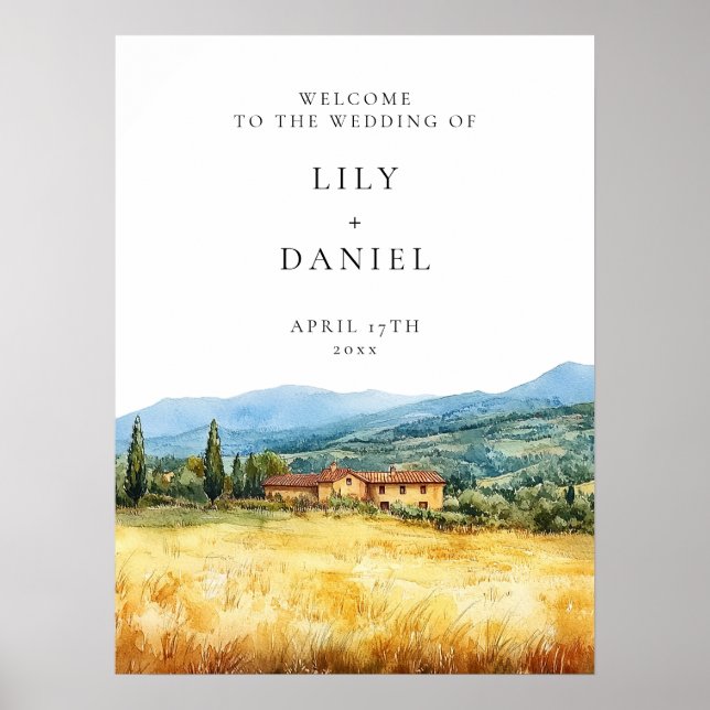 Tuscany Rustic Country Wedding Welcome Sign (Front)