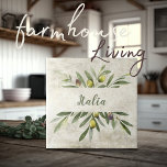 Tuscany Rustic Olive & Branches Italia Script Tile<br><div class="desc">Bella Cucina Rustic watercolor olive bouquet of branches & leaves.   Mix & match with other tiles in this same coordinating theme to create your perfect look.   100% customer satisfaction with "Zazzle" every day.</div>