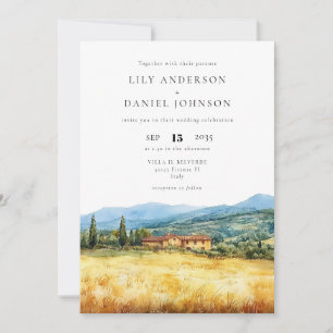 Tuscany Rustic Watercolor QR Code Italy Wedding Invitation